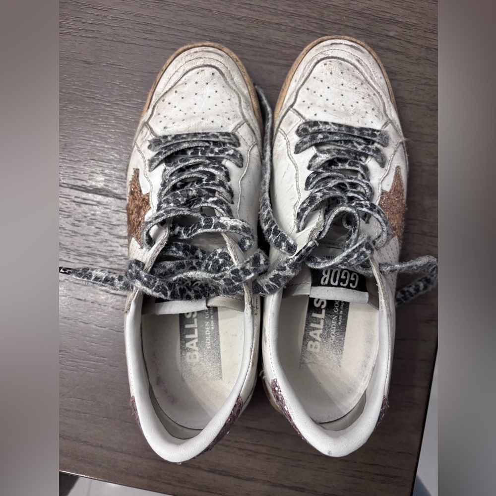 Golden Goose White and Brown Star Sneakers
